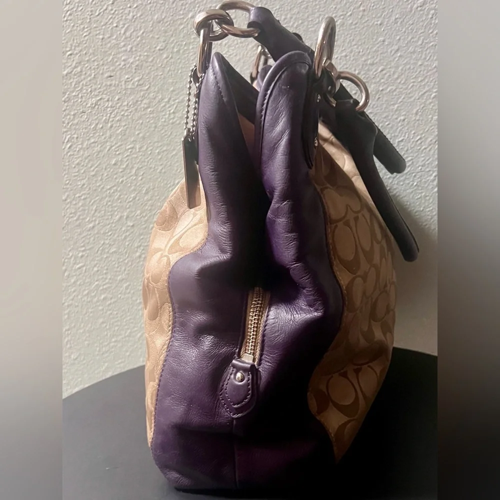 Genuine Coach Signature Madison Phoebe Gold and Purple Hobo Bag Purse Leather